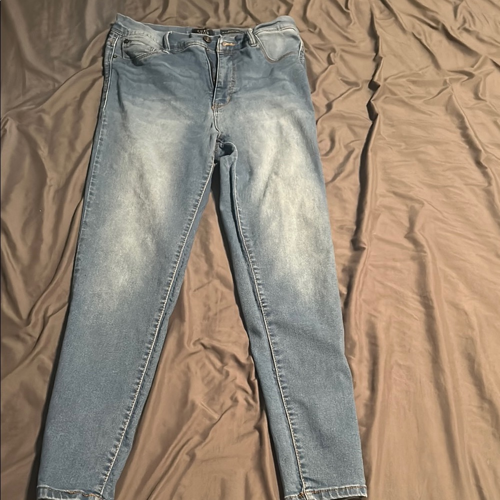 Blue Skinny Jeans with Faded Distress